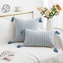 GobekUsa Jacquard Woven Cushion Cover with Tassels - Modern Minimalist Striped Design