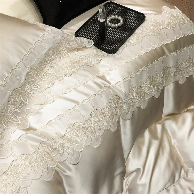 GobekUsa Lace Patchwork Silk Cotton Luxury Bedding Set Queen King Size, photo 5 of 9