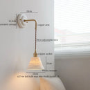 GobekUsa Ceramic Wall Sconce with Copper Arm | Pull Chain Switch LED Bedroom Lamp