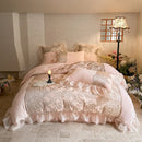GobekUsa French Lace Ruffles Princess Bedding Set with Warm Milk Velvet Duvet Cover