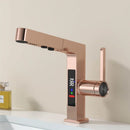 GobekUsa LED Basin Faucet Rose Gold Pull Out Water Mixer Sink Tap
