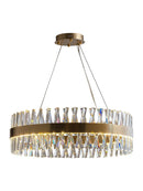 GobekUsa Golden Round Crystal Chandelier LED Ceiling Light for Living Room and Bedroom