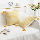 GobekUsa Jacquard Woven Cushion Cover with Tassels - Modern Minimalist Striped Design