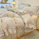 GobekUsa Lace Bedding Set: Printed Design, Single Queen Size, Cozy Quilt Cover, Fitted Sheet, 2 Pillowcases