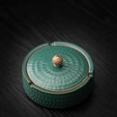 GobekUsa Green Ceramic Ashtray with Lid - Windproof Hammer Pattern - Smoking Accessories