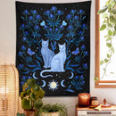 GobekUsa Cat Tapestry Wall Hanging Moon Sun Moth Leaf Flower Occult Home Decor