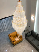 GobekUsa Large Golden Crystal Chandelier for Modern Luxury High Ceilings