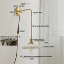 GobekUsa Copper Ceramic LED Wall Light Pull Chain Switch Modern Bedroom Lamp