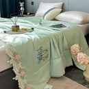 GobekUsa Lace Edge Flowers Embroidery Cool Blanket for Bed - Machine Washable Summer Quilt