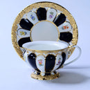 GobekUsa Embossed Gold Bone China Tea Cup Saucer Set, German Design Drinkware