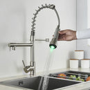 GobekUsa LED Brushed Kitchen Faucet with Pull-Down Spring, Single Handle Swivel Spout