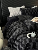 GobekUsa Cozy Faux Rabbit Fur Bedding Set in Black & Grey: Duvet, Sheets, Pillowcases