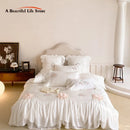 GobekUsa Lace Ruffles Flowers Embroidery 4Pc Egyptian Cotton Bedding Set