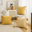 GobekUsa Geometric Tufted Cushion Cover with Crochet Tassels - Nordic Yellow Striped Pillow Cover