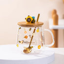 GobekUsa Bee Glass Spoon Milk Cup Breakfast Coffee Mug with Lid