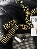 GobekUsa Gold Embroidery Duvet Set, Black Egyptian Cotton Bedding, 1000TC, Double King Queen