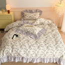 GobekUsa French Floral Cotton Bedding Set with Big Lace Ruffles, Fresh Flowers