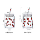 GobekUsa Glass Cup Set with Lip Straws for Cold Drinks, Handmade, 600ml Strawberry Flavor
