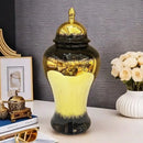 GobekUsa Black Gold Gradated Ginger Jar: Ceramic Checkmate Jar, Home Decoration Accessories