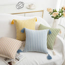 GobekUsa Jacquard Woven Cushion Cover with Tassels - Modern Minimalist Striped Design