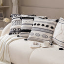 GobekUsa Boho Tufted Fringed Black White Geometry Printed 45x45cm Pillowcase