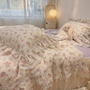 GobekUsa Korean Princess Style Floral Lace Ruffles Bedding Set with Pillowcase