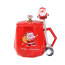 GobekUsa Christmas Ceramic Mug Set with Lid, Spoon - Festive Santa Claus & Elk Design