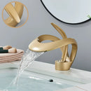 GobekUsa Black Brass Waterfall Basin Faucet, Single Handle Deck Mount Vanity Tap