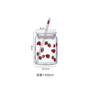 GobekUsa Glass Cup Set with Lip Straws for Cold Drinks, Handmade, 600ml Strawberry Flavor