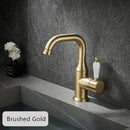 GobekUsa Brushed Gold Basin Faucet Deck Mounted Sink Tap Hot Cold Chrome Brass