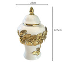 GobekUsa Golden Leaves Ceramic Flower Vase with Hand-embossed Flowers for Flower Arrangement