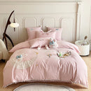 GobekUsa Cartoon Rabbit Moon Embroidery 100% Cotton Girls Bedding Set with Ball Edge