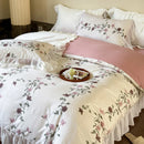 GobekUsa Lace Ruffles Princess Cotton Bedding Set, Floral Quilt Cover, Girls Wedding Home Textiles