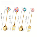 GobekUsa 4PCS Stainless Steel Creative Candy Donut Dessert Fork and Coffee Spoon Set