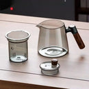 GobekUsa Glass Tea Set with Wooden Handle Teapot on Retro Glass Tray