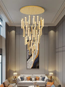 GobekUsa Large Chrome Plated Crystal Chandelier Pendant for Modern Spiral Staircase