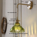 GobekUsa Amber Glass LED Wall Light Pull Chain Switch Modern Flower Sconce