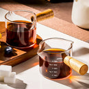 GobekUsa Glass Espresso Measuring Cup with Wood Handle, Transparent Milk Jug