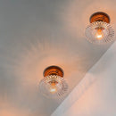 GobekUsa Green Glass LED Ceiling Lamp Nordic Wood Copper Ceiling Lights