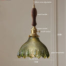 GobekUsa Green Glass LED Pendant Lamp with Copper Wood Handle for Modern Nordic Home Decor