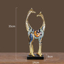 GobekUsa Giraffe Mother and Child Painted Sculpture - Modern Home Decoration Golden Ornament