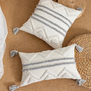 GobekUsa Geometric Tufted Tassel Cushion Cover White Grey Bohemian Decor Pillow Cover