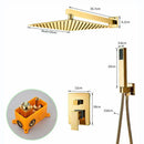 GobekUsa Golden Bathroom Shower Set with Square Rainfall Head and Concealed Mixer Taps