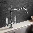 GobekUsa Antique Brass Kitchen Faucet with Dual Handles and 360° Rotation