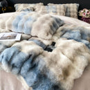 GobekUsa Gradient Faux Rabbit Fur Bedding Set - Warm Luxury Plush Duvet Cover & Quilt Sets