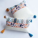 GobekUsa Embroidered Blue Tufted Boho Pillow Cover with Tassel, Lumbar Decorative Cushion