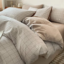 GobekUsa Grid Printed Cotton Fitted Sheet Set - Double-Sided Mix Color Quilt Cover