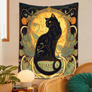 GobekUsa Black Cat Tapestry Wall Hanging Art Nouveau Floral Boho Decor