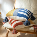 GobekUsa Knit Stripe Pillow Cover Blue Pink Tassles 45x45cm Soft Living Room Bedroom