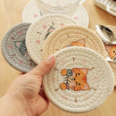 GobekUsa Cat Print Round Woven Coaster Cup Mat Table Heat Insulation Pad